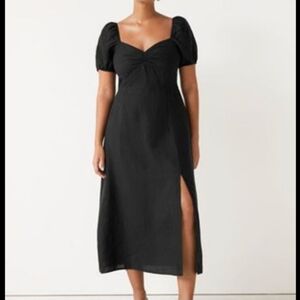 & Other Stories Elegant Linen Black Puff Sleeve Midi Dress